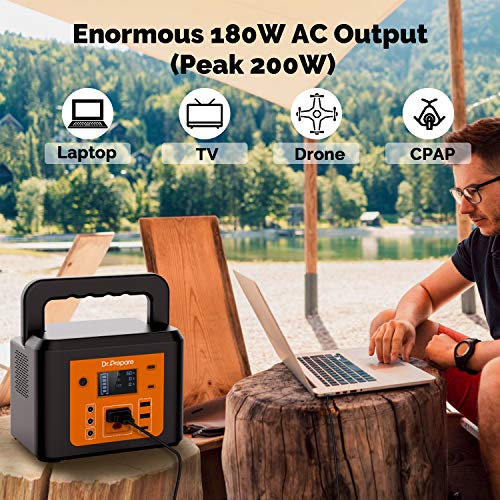 200W Peak Portable Power Station, Dr. Prepare 178Wh 48000mAh Solar Generator Outdoor Battery Backup Supply, CPAP Lithium Battery for Home, Camping with 180W AC Outlet, 2 DC Ports for Emergency House