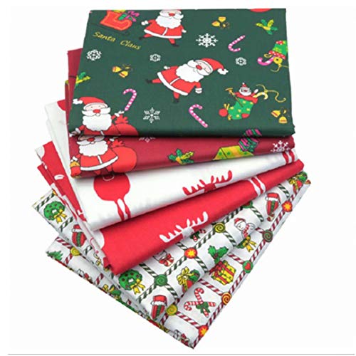 6PCS 50cm x 50cm Christmas Cotton Fabric Bundles Sewing Patchwork Squares Precut Fabric Scraps Suitable for DIY Sewing Quilting Christmas Gifts and Various Handicrafts