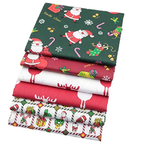 6PCS 50cm x 50cm Christmas Cotton Fabric Bundles Sewing Patchwork Squares Precut Fabric Scraps Suitable for DIY Sewing Quilting Christmas Gifts and Various Handicrafts