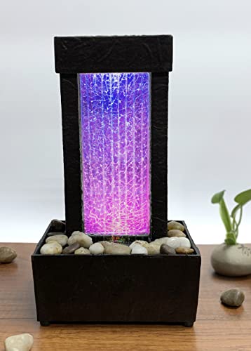 Nature's Mark 10" H Crackled Glass Light Show Tabletop Water Fountain with Natural River Rocks and Color Changing LED Lights (Corded)