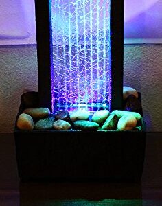 Nature's Mark 10" H Crackled Glass Light Show Tabletop Water Fountain with Natural River Rocks and Color Changing LED Lights (Corded)