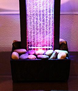 Nature's Mark 10" H Crackled Glass Light Show Tabletop Water Fountain with Natural River Rocks and Color Changing LED Lights (Corded)