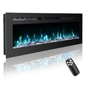 50 inch electric fireplace inserts, wall mounted fireplace, led fireplace with logs, recessed electric fireplace with remote control, linear fireplace, 9 multi color flames, 750/1500w