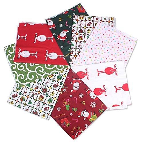 MoonyLI 8Pcs Christmas Cotton Fabric Bundle Quilting Patchwork Precut Santa Claus Printed Fabric Scraps Xmas Sewing Crafting DIY Supplies