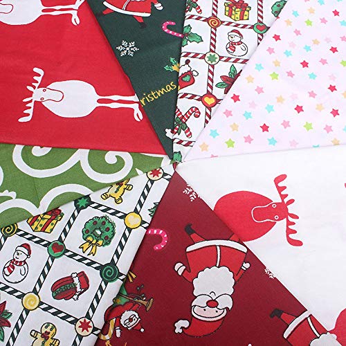 MoonyLI 8Pcs Christmas Cotton Fabric Bundle Quilting Patchwork Precut Santa Claus Printed Fabric Scraps Xmas Sewing Crafting DIY Supplies