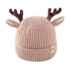 leomoste baby beanie hat cute antlers reindeer crochet knitted hat winter warm cap for toddler boys girls khaki