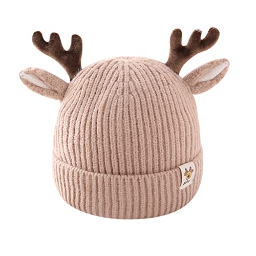 leomoste Baby Beanie Hat Cute Antlers Reindeer Crochet Knitted Hat Winter Warm Cap for Toddler Boys Girls Khaki