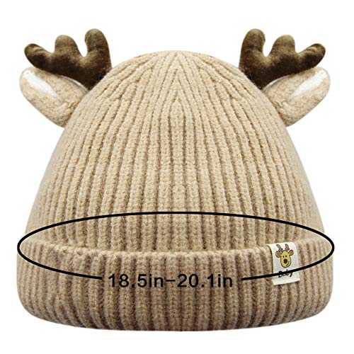 leomoste Baby Beanie Hat Cute Antlers Reindeer Crochet Knitted Hat Winter Warm Cap for Toddler Boys Girls Khaki