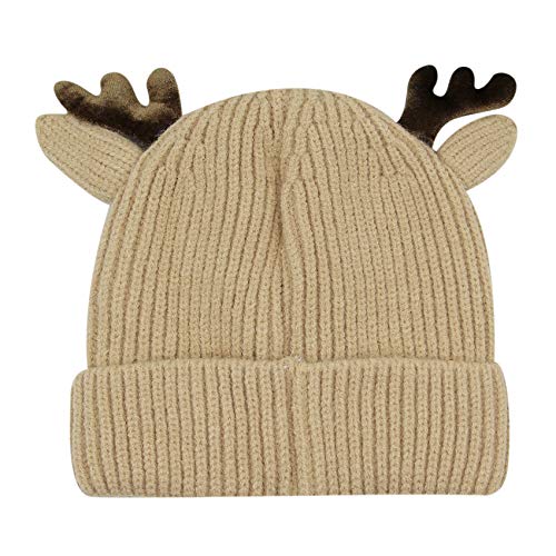 leomoste Baby Beanie Hat Cute Antlers Reindeer Crochet Knitted Hat Winter Warm Cap for Toddler Boys Girls Khaki