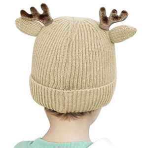 leomoste Baby Beanie Hat Cute Antlers Reindeer Crochet Knitted Hat Winter Warm Cap for Toddler Boys Girls Khaki