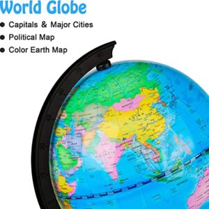 Wizdar 5.5" World Globe for Kids Learning, Educational Rotating World Map Globes Mini Size Decorative Earth Children Globe for Classroom Geography Teaching, Desk & Office Decoration-5.5 inch