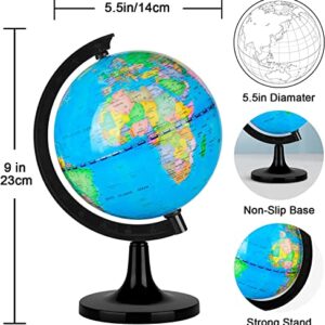 Wizdar 5.5" World Globe for Kids Learning, Educational Rotating World Map Globes Mini Size Decorative Earth Children Globe for Classroom Geography Teaching, Desk & Office Decoration-5.5 inch