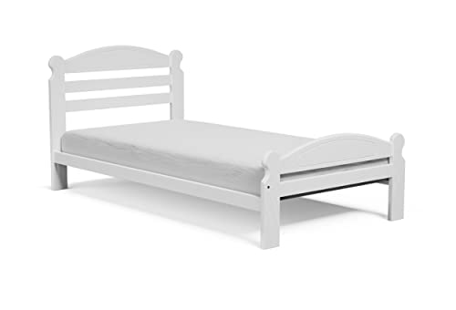 Twin Bed White Arizona Wooden Single Bed Frame Easy to Assemble Crafted from Solid Pine Wood with Wooden Slats Includes 33.85 Tall Headboard and Footboard