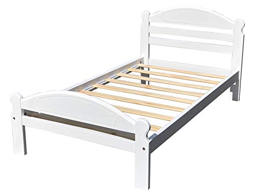 Twin Bed White Arizona Wooden Single Bed Frame Easy to Assemble Crafted from Solid Pine Wood with Wooden Slats Includes 33.85 Tall Headboard and Footboard