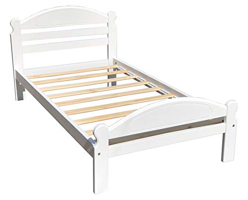 Twin Bed White Arizona Wooden Single Bed Frame Easy to Assemble Crafted from Solid Pine Wood with Wooden Slats Includes 33.85 Tall Headboard and Footboard