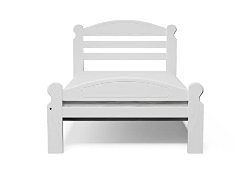 Twin Bed White Arizona Wooden Single Bed Frame Easy to Assemble Crafted from Solid Pine Wood with Wooden Slats Includes 33.85 Tall Headboard and Footboard