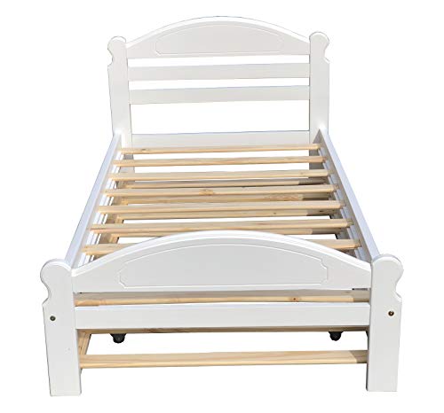 Twin XL Bed White Finish Arizona Wooden Single Bed Frame Easy to Assemble Crafted from Solid Pine Wood with Wooden Slats Includes 33.85 Tall Headboard and Footboard