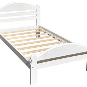 Twin XL Bed White Finish Arizona Wooden Single Bed Frame Easy to Assemble Crafted from Solid Pine Wood with Wooden Slats Includes 33.85 Tall Headboard and Footboard