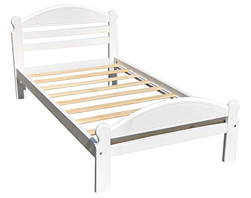 Twin XL Bed White Finish Arizona Wooden Single Bed Frame Easy to Assemble Crafted from Solid Pine Wood with Wooden Slats Includes 33.85 Tall Headboard and Footboard