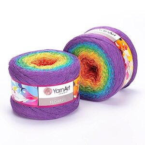 Yarn Art Flowers Yarn 55% Cotton 45% Acrylic 250gr 1094yds Multicolor Cotton Yarn Rainbow Crochet Yarn Spring Summer 2 Sport Yarn (277)