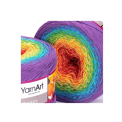 Yarn Art Flowers Yarn 55% Cotton 45% Acrylic 250gr 1094yds Multicolor Cotton Yarn Rainbow Crochet Yarn Spring Summer 2 Sport Yarn (277)