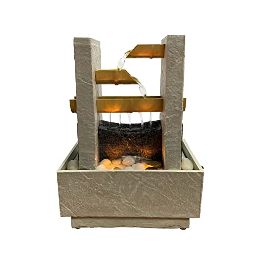 Nature's Mark 8" H Cascading Bamboo Tabletop Water Fountain with Natural River Rocks and LED Lights (Power Cord Attached)