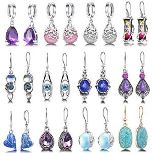 12 pairs teardrop druse crystal drop dangle earrings for women girls cubic zirconia huggie hoop earring jewelry set christmas gifts