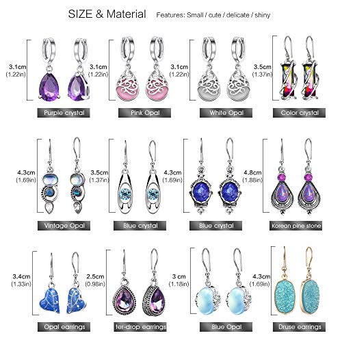 12 Pairs Teardrop Druse Crystal Drop Dangle Earrings for Women Girls Cubic Zirconia Huggie Hoop Earring Jewelry Set Christmas Gifts