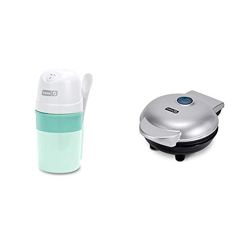 Dash My Pint Electric Ice Cream Maker Machine & Recipe Book 0.4qt - Aqua & DMS001SL Mini Maker Electric Round Griddle, with Indicator Light + Included Recipe Book, Silver