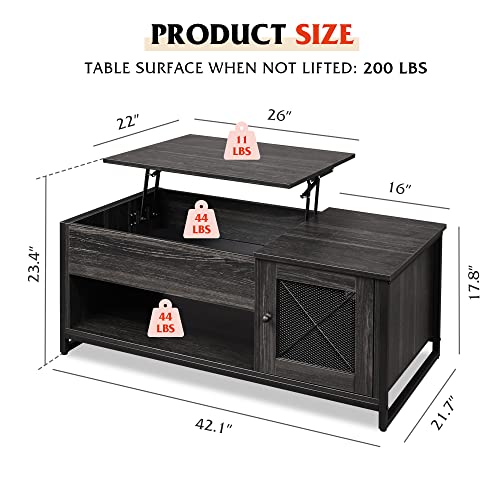 WLIVE Coffee Table for Living Room,Lift Top Coffee Table with Storage,Hidden Compartment and Metal Mesh Door Cabinet,Black,Wood