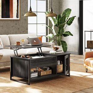 WLIVE Coffee Table for Living Room,Lift Top Coffee Table with Storage,Hidden Compartment and Metal Mesh Door Cabinet,Black,Wood