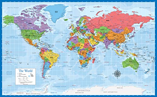 3 Pack - World & USA Maps + Solar System Poster Set [BLUE] (LAMINATED, 18" x 29")