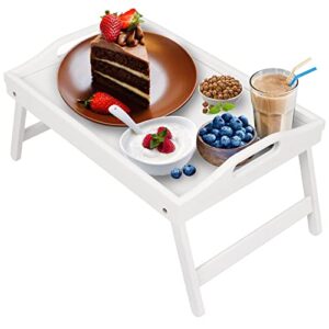 bed tray table folding legs with handles breakfast food tray for sofa,bed,eating,drawing,platters serving lap desk snack tray (white medium)