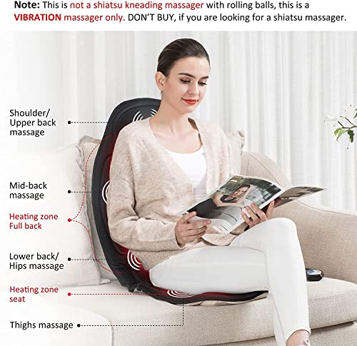 Snailax Massage Seat Cushion - Back Massager with Heat, 6 Vibration Massage Nodes & 2 Heat Levels, Massage Chair Pad for Home Office Chair