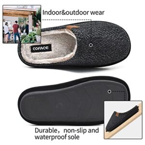 COFACE Mens Black Woolen Cozy Memory Foam Scuff Slippers Slip On Warm House Shoes Indoor/Outdoor with Best Arch Surpport