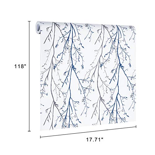 Melwod Grey Blue Tree Branches Peel and Stick Contact Paper 17.7" x 118" Modern Tree Branch Removable Wallpaper Natural Wall Paper Self-Adhesive Vinyl for Drawer Liner Furniture Crafts Accent Walls