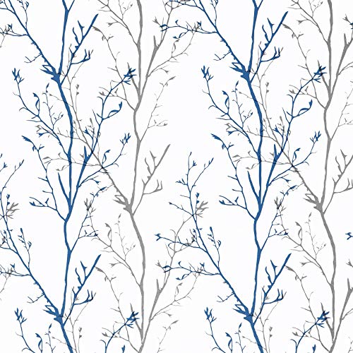 Melwod Grey Blue Tree Branches Peel and Stick Contact Paper 17.7" x 118" Modern Tree Branch Removable Wallpaper Natural Wall Paper Self-Adhesive Vinyl for Drawer Liner Furniture Crafts Accent Walls