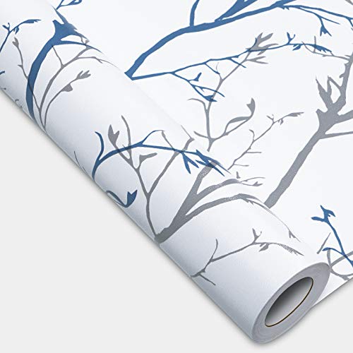 Melwod Grey Blue Tree Branches Peel and Stick Contact Paper 17.7" x 118" Modern Tree Branch Removable Wallpaper Natural Wall Paper Self-Adhesive Vinyl for Drawer Liner Furniture Crafts Accent Walls