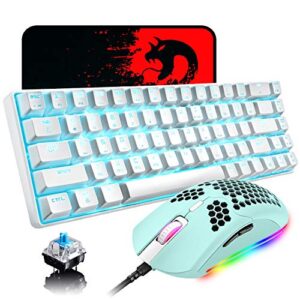 60% mechanical gaming keyboard blue switch mini 68 keys wired type c chroma rgb 18 backlit effects,lightweight gaming mosue 6400dpi honeycomb optical,gaming mouse pad for gamers and typists(green)