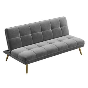 vasagle futon sofa bed, convertible sleeper for compact living space, 66.1 x 31.9 x 29.5 inches, gray