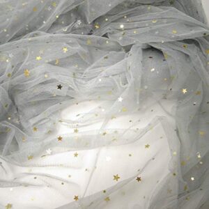 honbay 5.5x1.7yards glitter star moon sequin tulle net yarn for background decoration or diy crafts making (white) (grey)