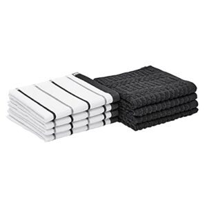 amazon basics 100% cotton kitchen dish cloths, 12 x 12-inch, absorbent durable ringspun cloth - 8-pack, black stripe
