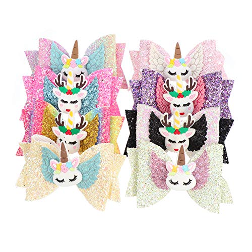 Minkissy Decorative Hair Clips 8Pcs Bow Hair Clips Christmas Reindeer Glitter Hairpins Sequins Barrettes Alligator Clips Girls Hair Accessories Girl Hair Clips