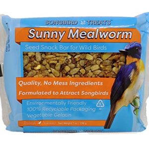 Songbird Treats Seed Bars | 12 Pack of 7 oz Bird Seed Cakes for Wild Birds (Sunny Mealworm)