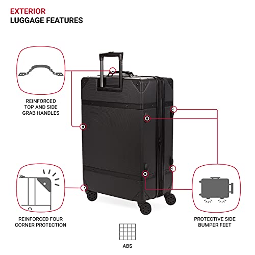 SwissGear 7739 Hardside Luggage Trunk with Spinner Wheels, Black, Checked-Large 26-Inch