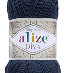 Alize Diva Silk Effect 100% Microfiber Acrylic Yarn 1 Ball skeins 100gr 383yds Color (361 - Navy)