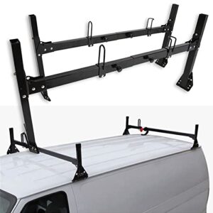 eccpp adjustable van ladder rack hightop 2 bars roof rack fit for 96-18 for chevy express with rain gutters heavy-duty steel pickup truck ladder rack 700lb universal lumber utility