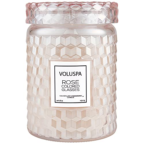 Voluspa Rose Colored Glasses | Large Glass Jar Candle | 18 Ounces | 100 Hour Burn Time | All Natural Wicks and Coconut Wax for Clean Burn | Vegan | Hand-Poured in USA | Non-Toxic