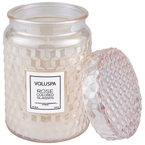 Voluspa Rose Colored Glasses | Large Glass Jar Candle | 18 Ounces | 100 Hour Burn Time | All Natural Wicks and Coconut Wax for Clean Burn | Vegan | Hand-Poured in USA | Non-Toxic