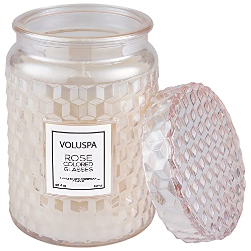 Voluspa Rose Colored Glasses | Large Glass Jar Candle | 18 Ounces | 100 Hour Burn Time | All Natural Wicks and Coconut Wax for Clean Burn | Vegan | Hand-Poured in USA | Non-Toxic